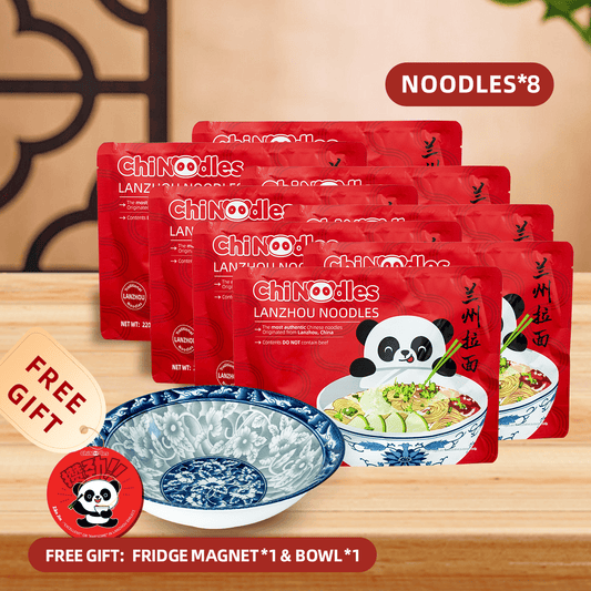 ChiNoodles 10-Min Lanzhou Noodles, Microwaveable All-in-1 Meal, 8 Pack